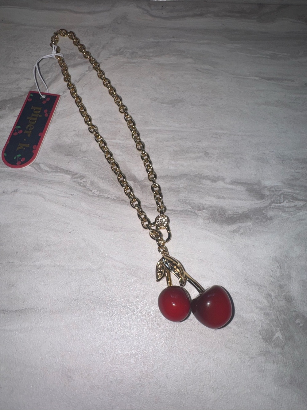 NWT Piper Gold 18” Necklace with Red Cherry Pendants & Rhinestone Clasp -🍒 - Picture 4 of 4